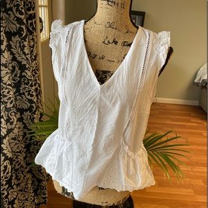 Zara basic ruffle cap sleeveless eyelet top